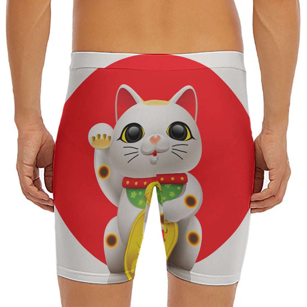 Japanese Lucky Cat Maneki Neko Print Men's Long Boxer Briefs