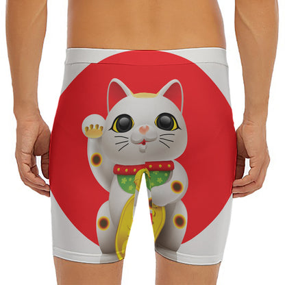 Japanese Lucky Cat Maneki Neko Print Men's Long Boxer Briefs