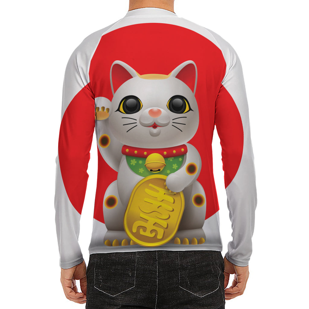 Japanese Lucky Cat Maneki Neko Print Men's Long Sleeve Rash Guard