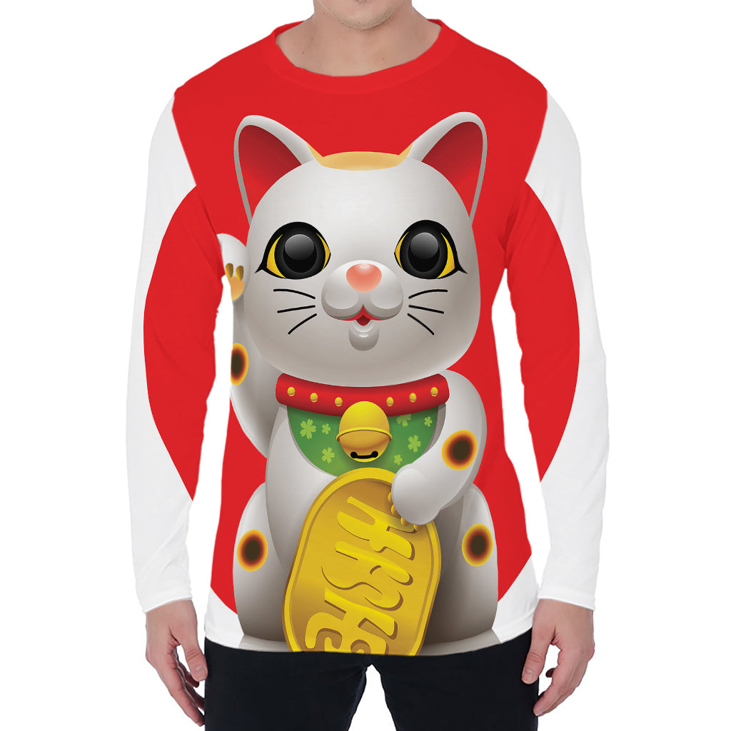 Japanese Lucky Cat Maneki Neko Print Men's Long Sleeve T-Shirt