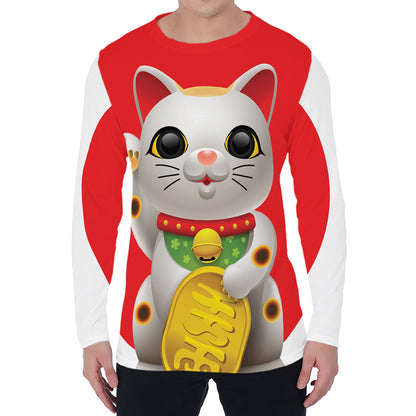 Japanese Lucky Cat Maneki Neko Print Men's Long Sleeve T-Shirt