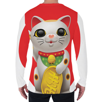 Japanese Lucky Cat Maneki Neko Print Men's Long Sleeve T-Shirt