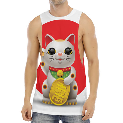 Japanese Lucky Cat Maneki Neko Print Men's Muscle Tank Top