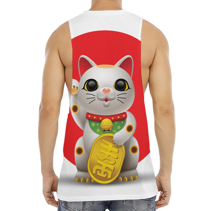 Japanese Lucky Cat Maneki Neko Print Men's Muscle Tank Top