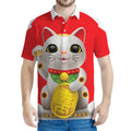 Japanese Lucky Cat Maneki Neko Print Men's Polo Shirt