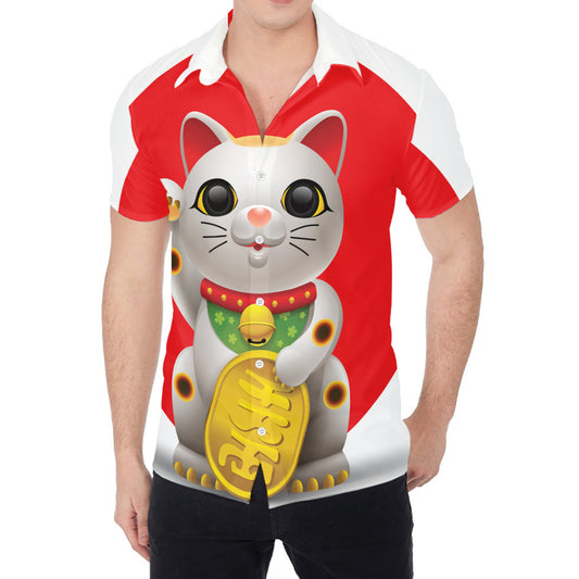 Japanese Lucky Cat Maneki Neko Print Men's Shirt