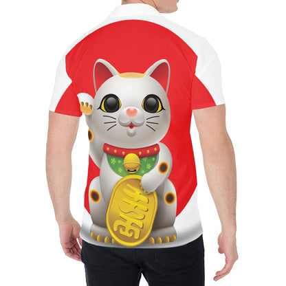 Japanese Lucky Cat Maneki Neko Print Men's Shirt