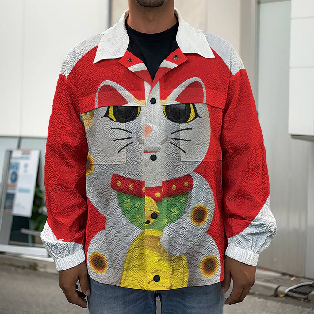 Japanese Lucky Cat Maneki Neko Print Men's Shirt Jacket
