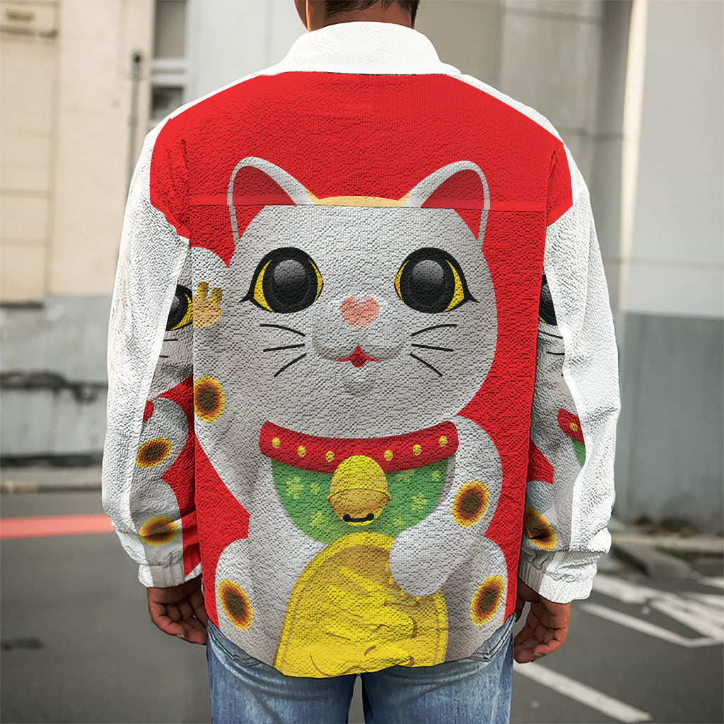 Japanese Lucky Cat Maneki Neko Print Men's Shirt Jacket