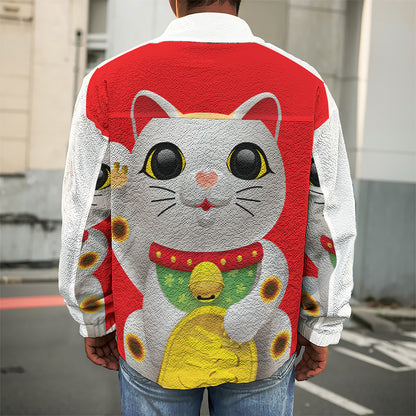Japanese Lucky Cat Maneki Neko Print Men's Shirt Jacket