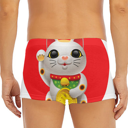 Japanese Lucky Cat Maneki Neko Print Men's Short Boxer Briefs