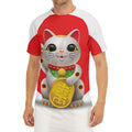 Japanese Lucky Cat Maneki Neko Print Men's Short Sleeve Rash Guard