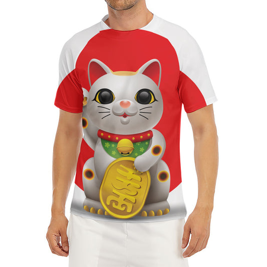 Japanese Lucky Cat Maneki Neko Print Men's Short Sleeve Rash Guard