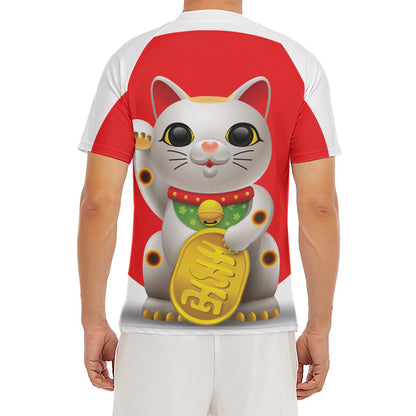 Japanese Lucky Cat Maneki Neko Print Men's Short Sleeve Rash Guard