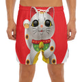 Japanese Lucky Cat Maneki Neko Print Men's Split Running Shorts