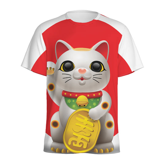 Japanese Lucky Cat Maneki Neko Print Men's Sports T-Shirt