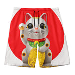 Japanese Lucky Cat Maneki Neko Print Men's Swim Trunks