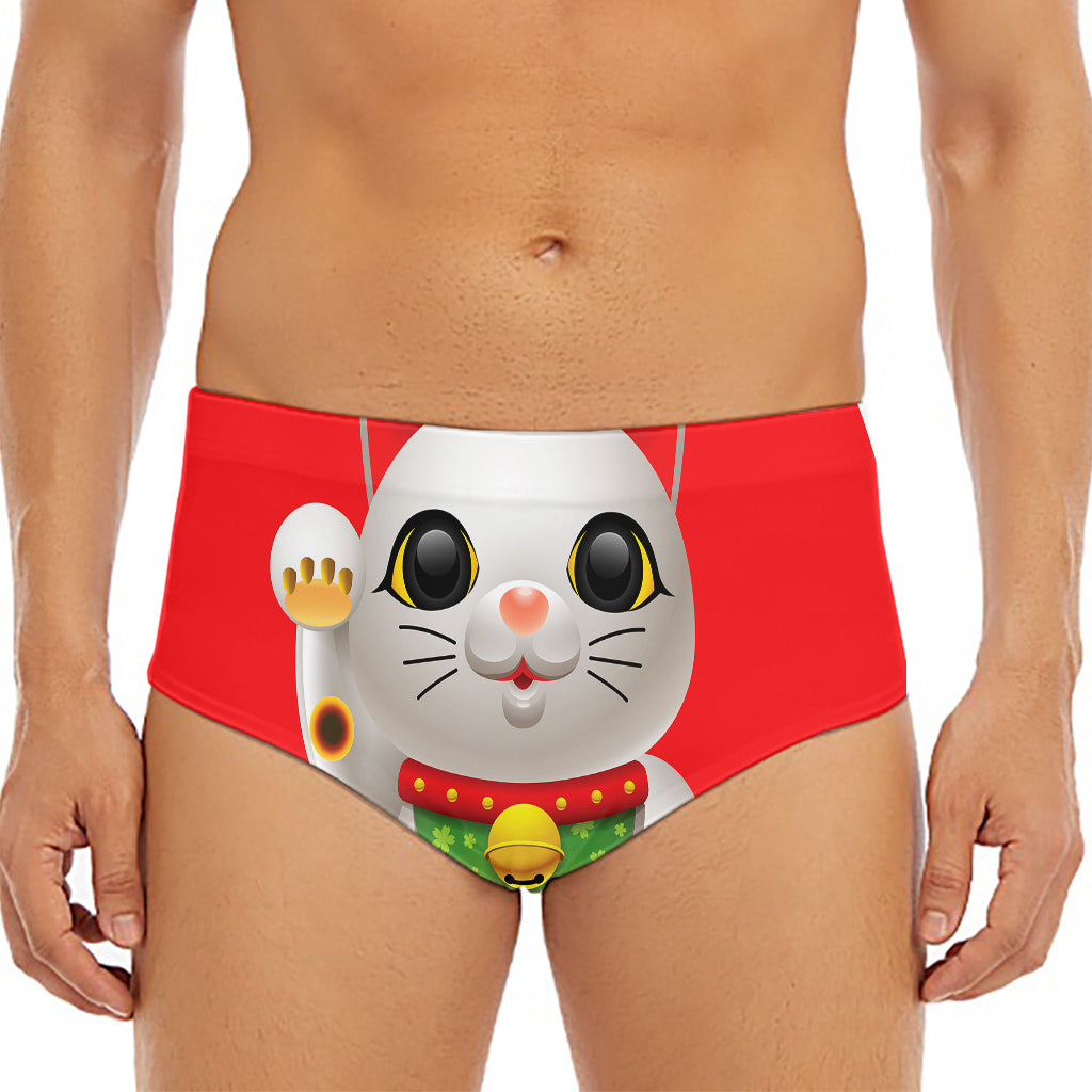 Japanese Lucky Cat Maneki Neko Print Men's Triangle Swim Briefs