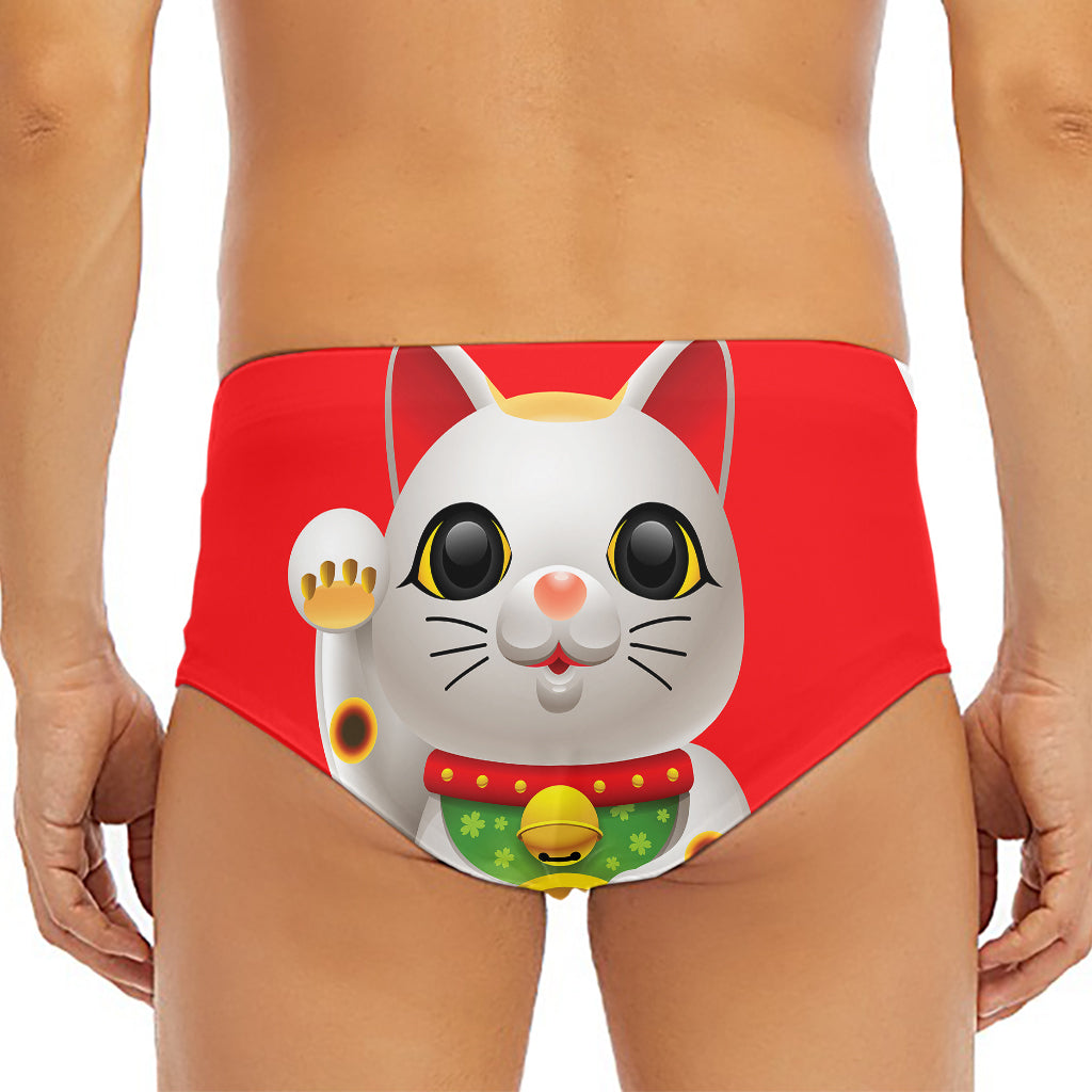 Japanese Lucky Cat Maneki Neko Print Men's Triangle Swim Briefs