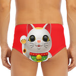 Japanese Lucky Cat Maneki Neko Print Men's Triangle Swim Briefs