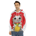 Japanese Lucky Cat Maneki Neko Print Men's Velvet Pullover Hoodie