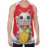 Japanese Lucky Cat Maneki Neko Print Men's Velvet Tank Top