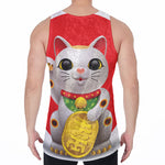 Japanese Lucky Cat Maneki Neko Print Men's Velvet Tank Top