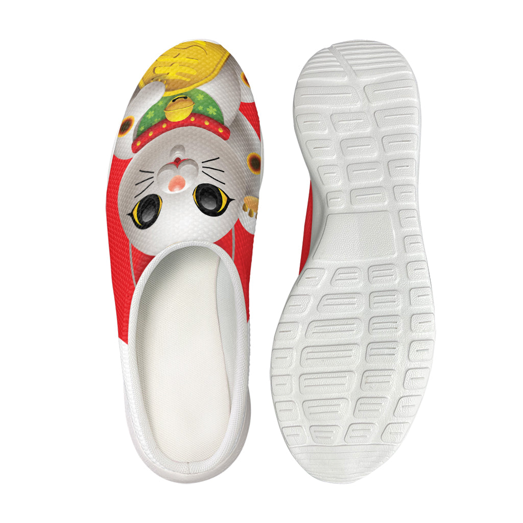 Japanese Lucky Cat Maneki Neko Print Mesh Casual Shoes
