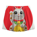 Japanese Lucky Cat Maneki Neko Print Mesh Shorts