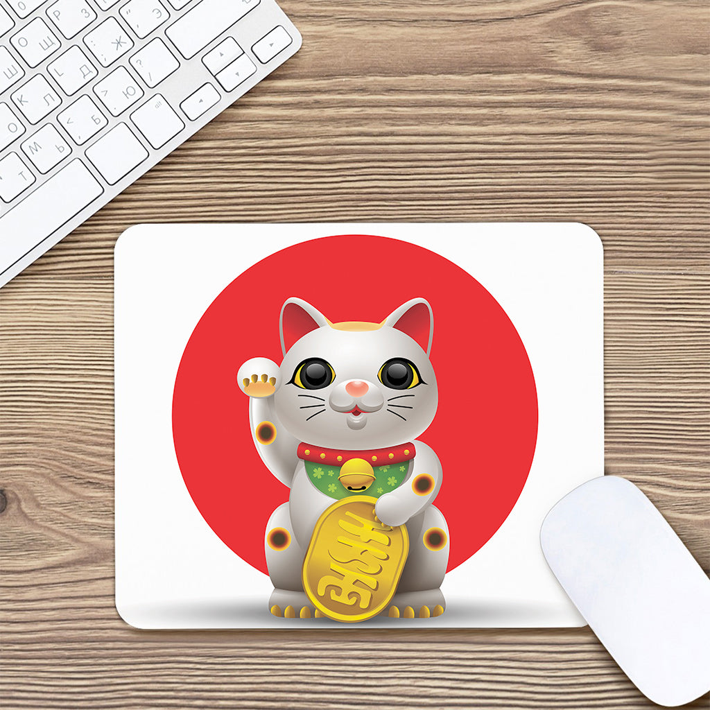 Japanese Lucky Cat Maneki Neko Print Mouse Pad