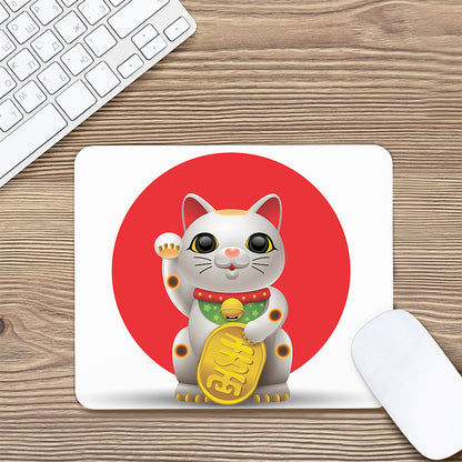 Japanese Lucky Cat Maneki Neko Print Mouse Pad