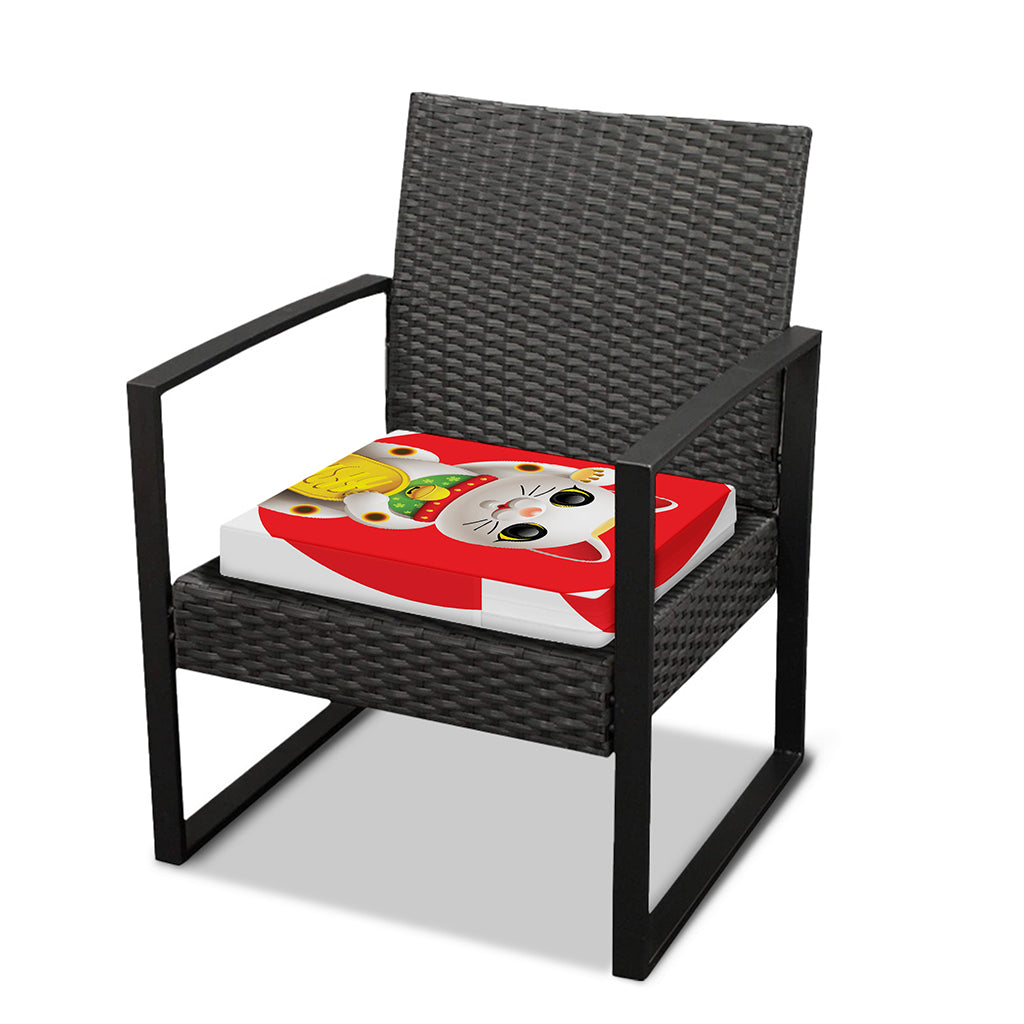Japanese Lucky Cat Maneki Neko Print Outdoor Seat Cushion Cover