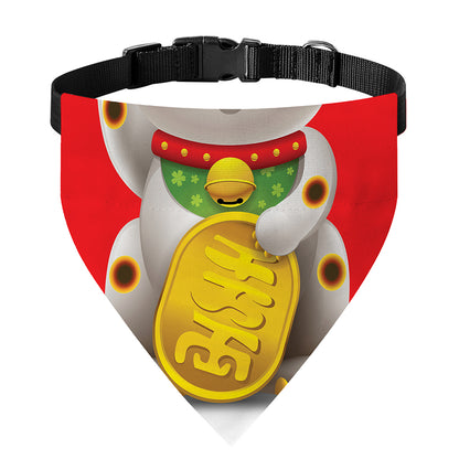Japanese Lucky Cat Maneki Neko Print Over The Collar Dog Bandana