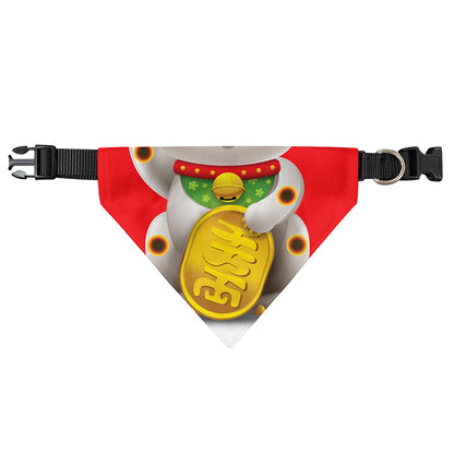 Japanese Lucky Cat Maneki Neko Print Over The Collar Dog Bandana