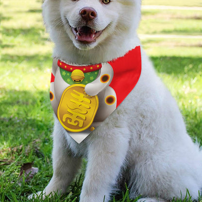 Japanese Lucky Cat Maneki Neko Print Over The Collar Dog Bandana