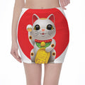 Japanese Lucky Cat Maneki Neko Print Pencil Mini Skirt