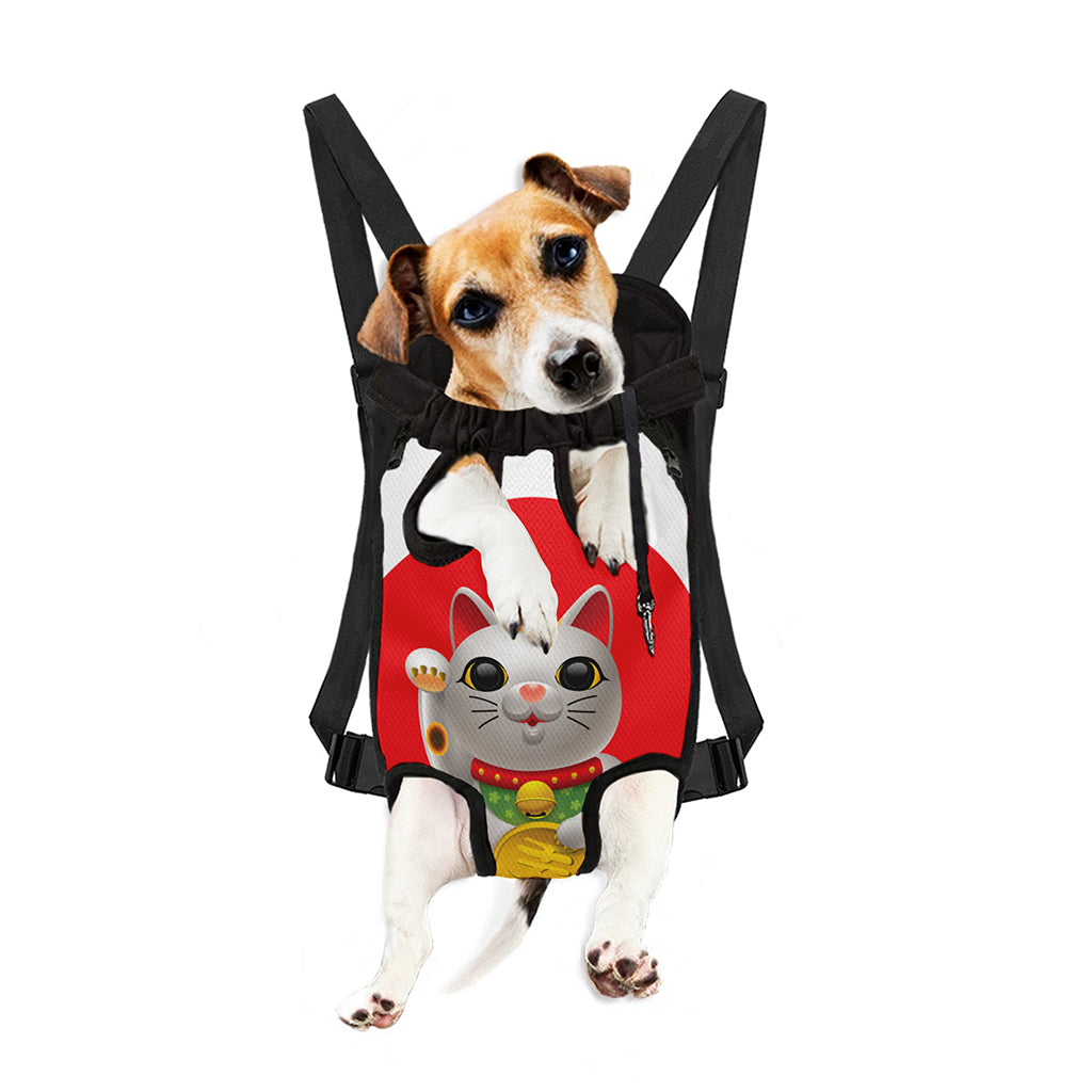 Japanese Lucky Cat Maneki Neko Print Pet Carrier Backpack