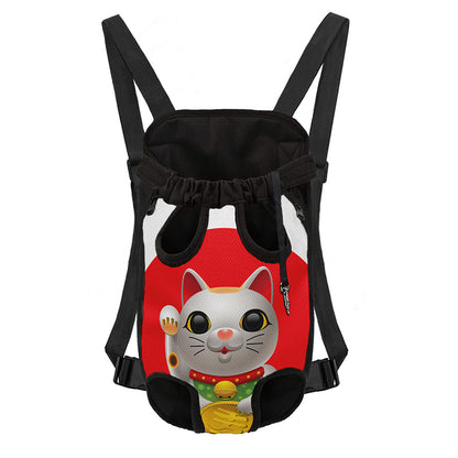 Japanese Lucky Cat Maneki Neko Print Pet Carrier Backpack
