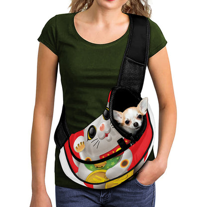 Japanese Lucky Cat Maneki Neko Print Pet Sling Carrier