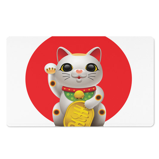 Japanese Lucky Cat Maneki Neko Print Polyester Doormat