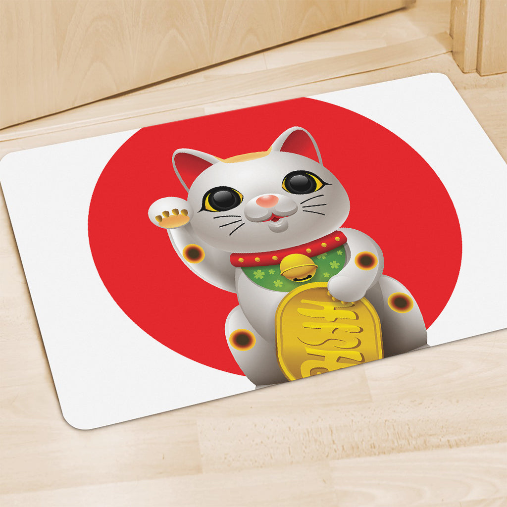 Japanese Lucky Cat Maneki Neko Print Polyester Doormat