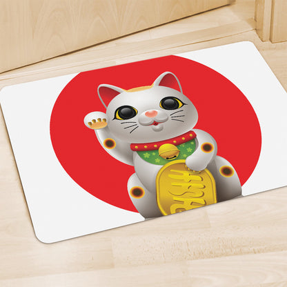 Japanese Lucky Cat Maneki Neko Print Polyester Doormat