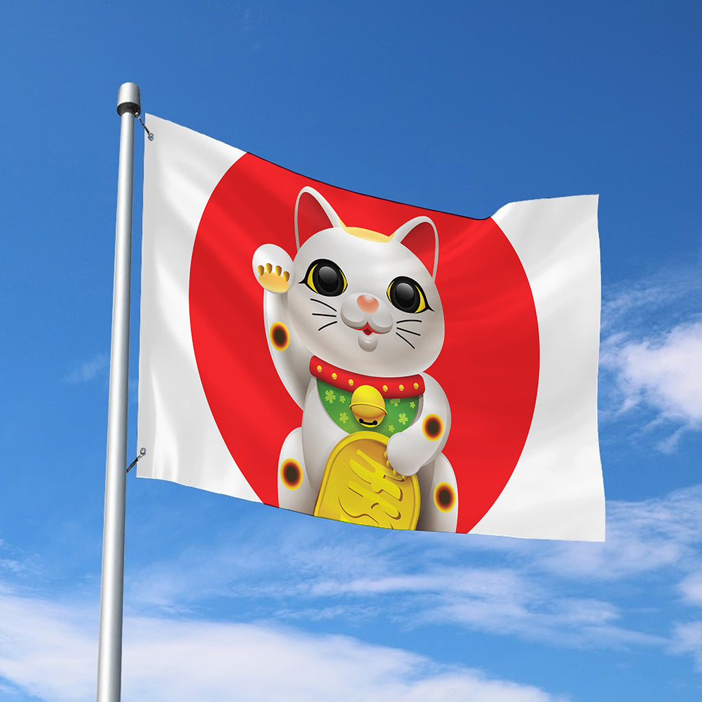 Japanese Lucky Cat Maneki Neko Print Polyester Flag