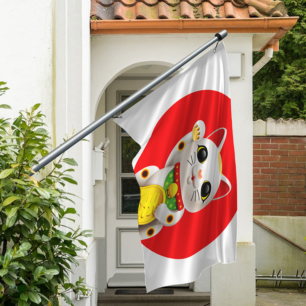 Japanese Lucky Cat Maneki Neko Print Polyester Flag