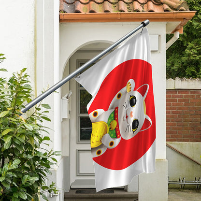 Japanese Lucky Cat Maneki Neko Print Polyester Flag