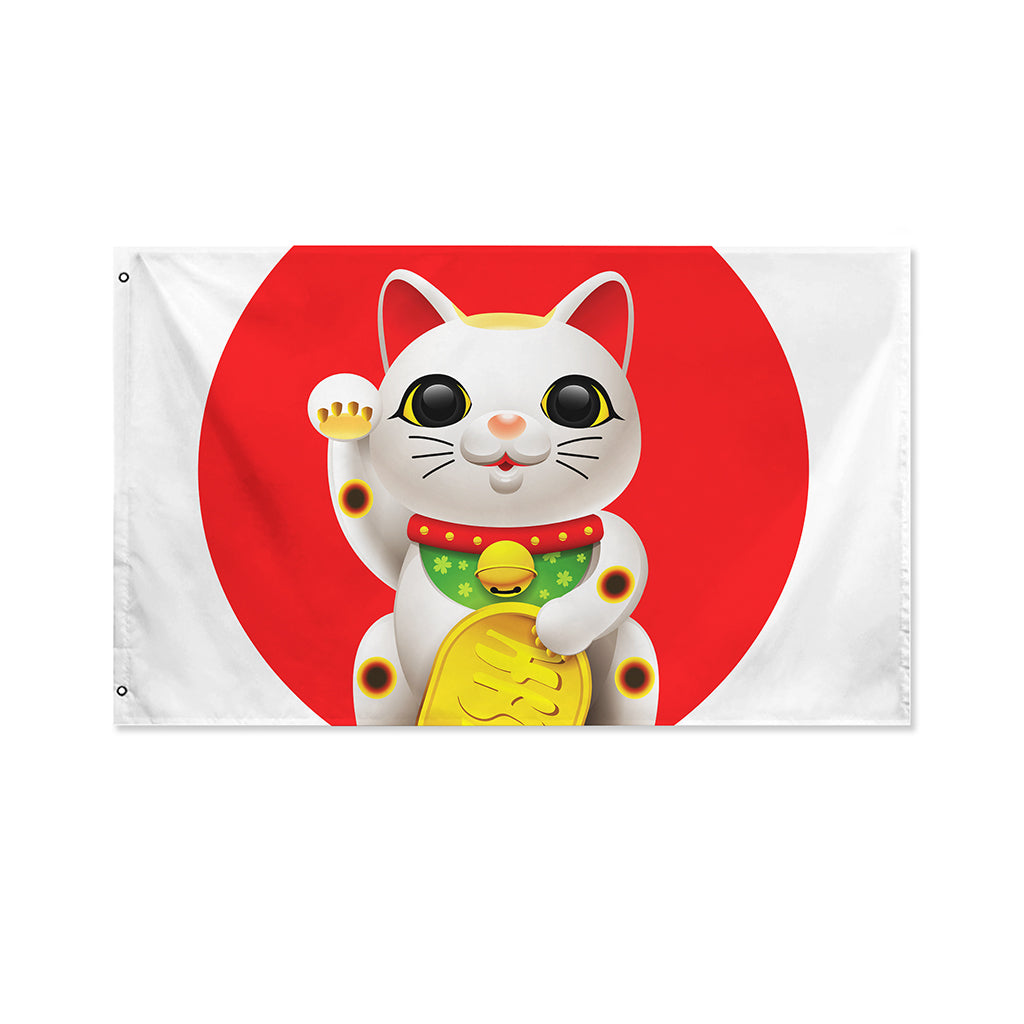 Japanese Lucky Cat Maneki Neko Print Polyester Flag