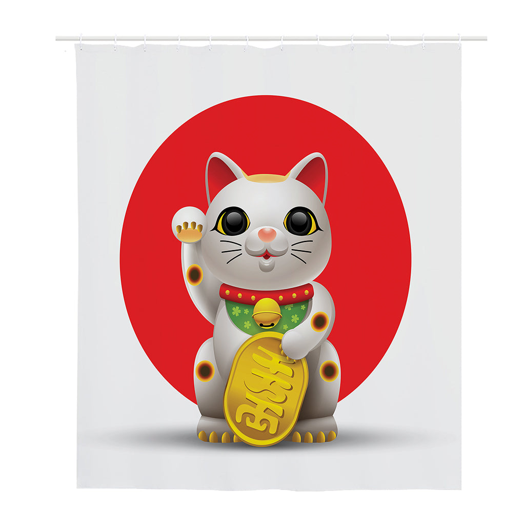 Japanese Lucky Cat Maneki Neko Print Polyester Shower Curtain