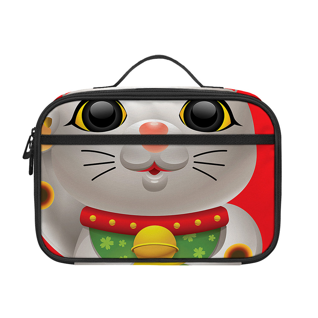 Japanese Lucky Cat Maneki Neko Print Portable Lunch Bag
