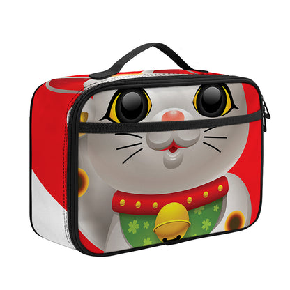 Japanese Lucky Cat Maneki Neko Print Portable Lunch Bag