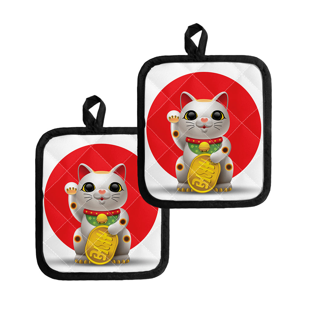 Japanese Lucky Cat Maneki Neko Print Pot Holders